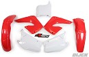 RACETECH Plastic Kit CR125/250 00-01 OEM - Front Fender Red - Rear Fender Red - Radiator Scoops Red - Side Panels White - Front Number Plate White