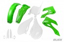 RACETECH OEM Plastic Kit KX125/250 99-02
- Front Fender Green
- Rear Fender Green
- Side Panels White
- Radiator Scoops Green
- Front Number White
- Fork Guards Clear